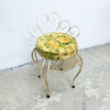 1960's Mid Century Wrought Iron Stool With Vinyl Rose Pattern Seat