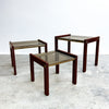 1980's Post Modern Nest Of 3 Brass, Wood And Smokey Glass Top Tables