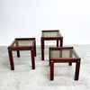 1980's Post Modern Nest Of 3 Brass, Wood And Smokey Glass Top Tables