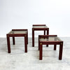 1980's Post Modern Nest Of 3 Brass, Wood And Smokey Glass Top Tables