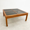 1980s Parker Teak Smokey Glass Square Coffee Table