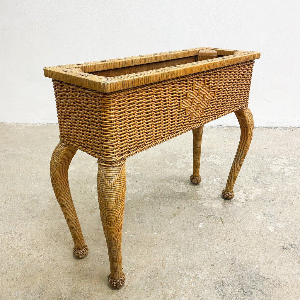 1980s Wicker And Woven Rattan Pot Plant Holder Raised On Cabriole Legs
