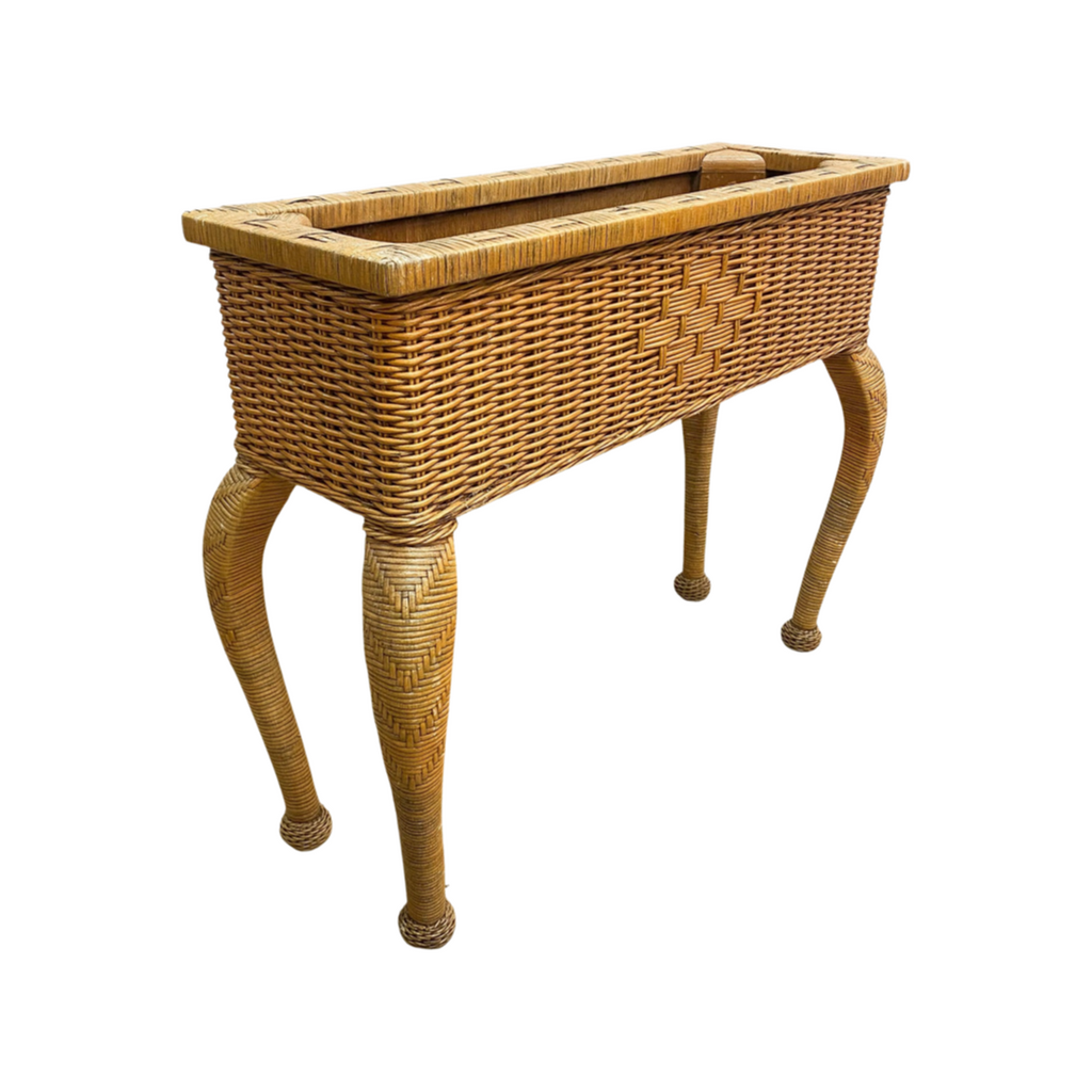 1980s Wicker And Woven Rattan Pot Plant Holder Raised On Cabriole Legs