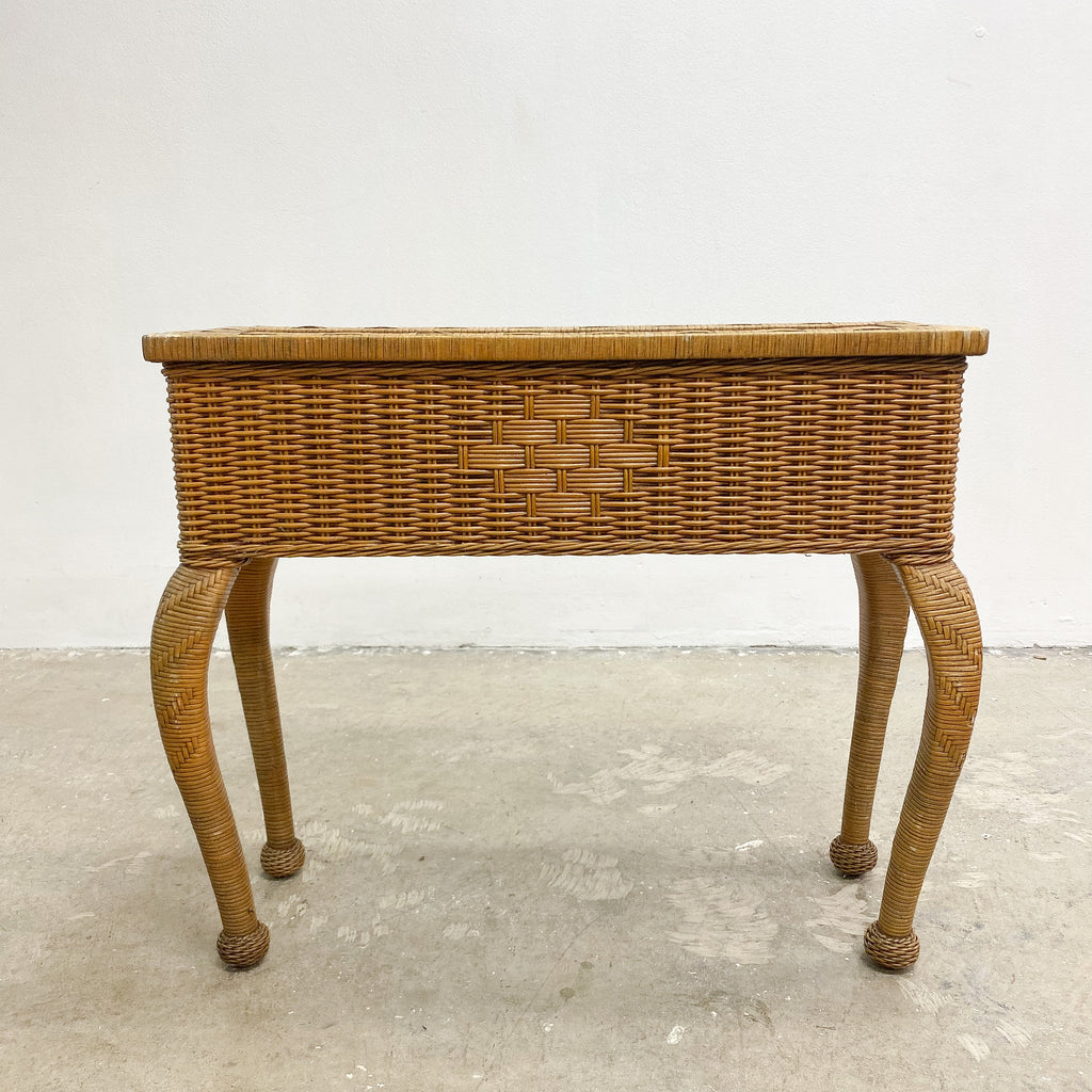 1980s Wicker And Woven Rattan Pot Plant Holder Raised On Cabriole Legs