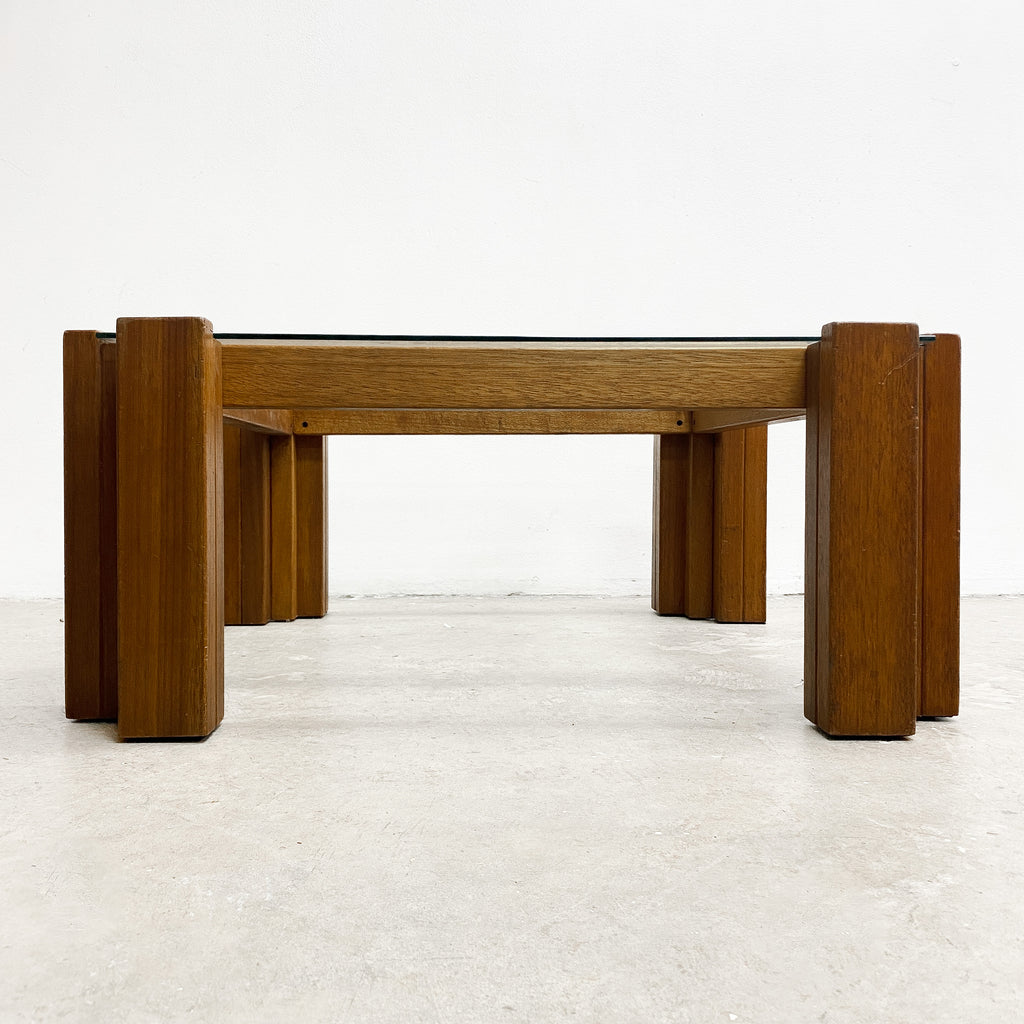 1970s Brutalist Glass Top Coffee Table