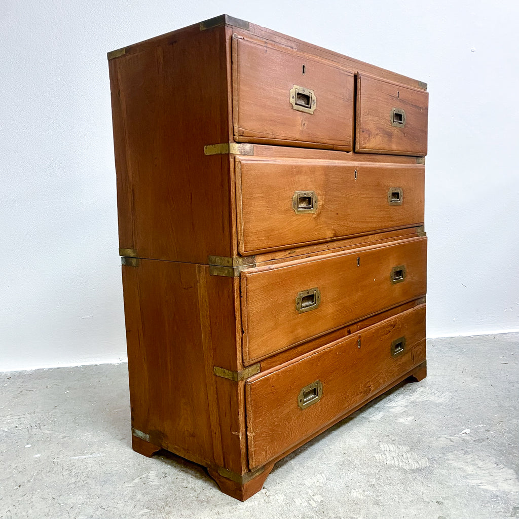 Late 19th Century Teak Campaign Chest Of Drawers
