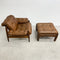 Mid Century Brazilian Rosewood And Leather Armchair and Footstool