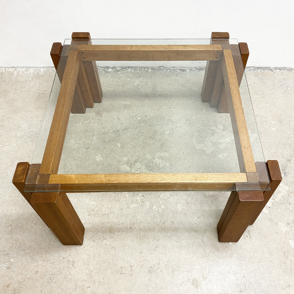 1970s Brutalist Glass Top Coffee Table