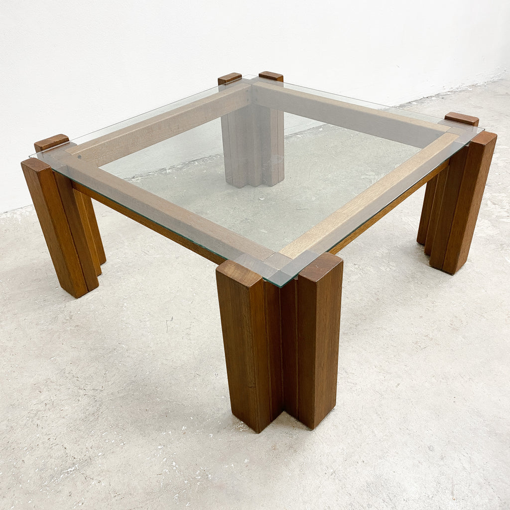 1970s Brutalist Glass Top Coffee Table