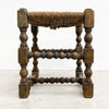 Vintage Footstool With Turned Legs And Rush Seat