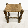 Vintage Footstool With Turned Legs And Rush Seat