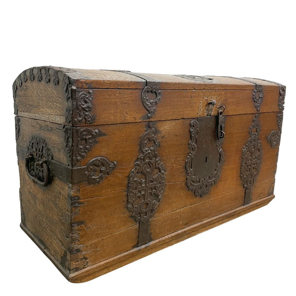 Antique 18th Century Domed Top Dutch Wrought Iron and Oak Chest