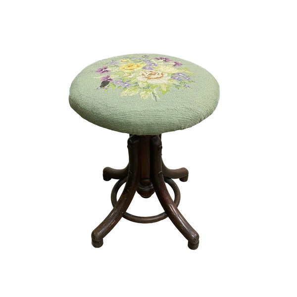 Antique Bentwood Piano Stool With Tapestry Seat