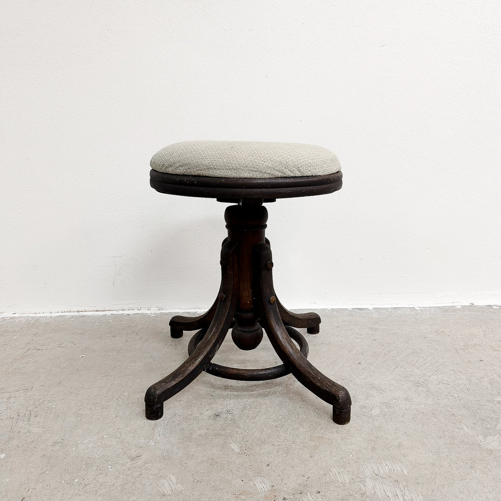 Antique Bentwood Piano Stool With Upholstered Seat