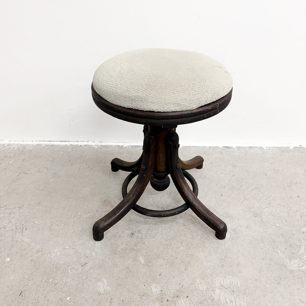 Antique Bentwood Piano Stool With Upholstered Seat