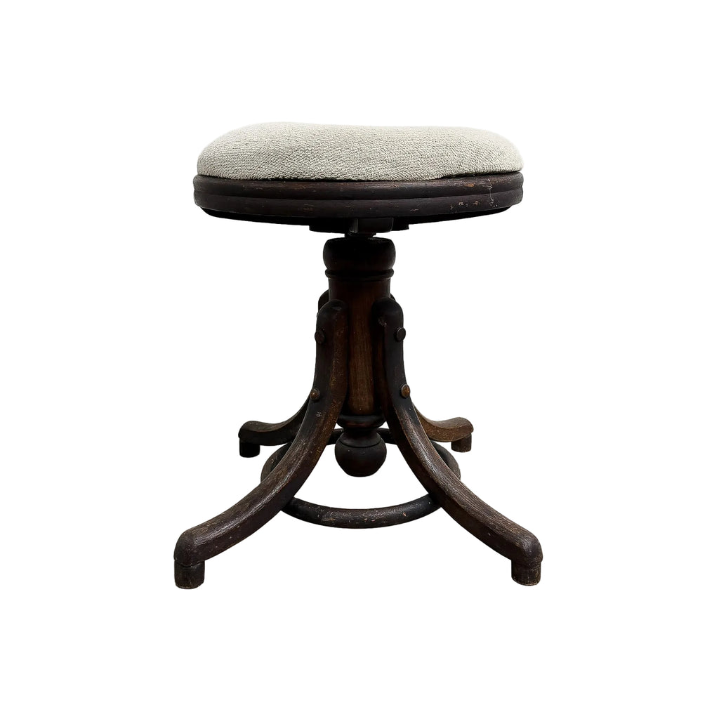 Antique Bentwood Piano Stool With Upholstered Seat