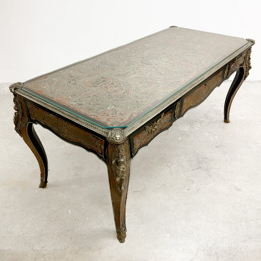 Antique Bureau Plat 19th Century Boulle Writing Desk