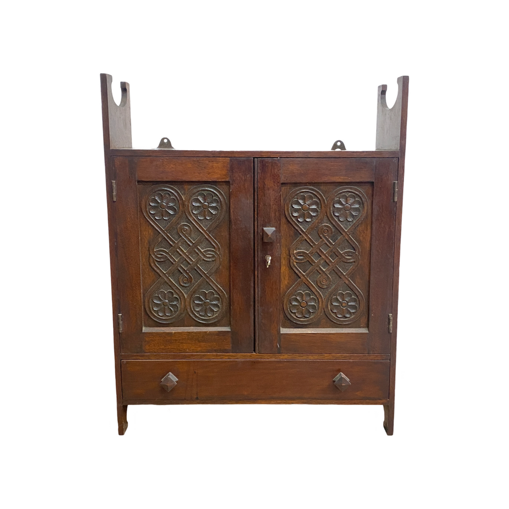 Antique English Westmoreland Cabinet With Celtic Carved Design