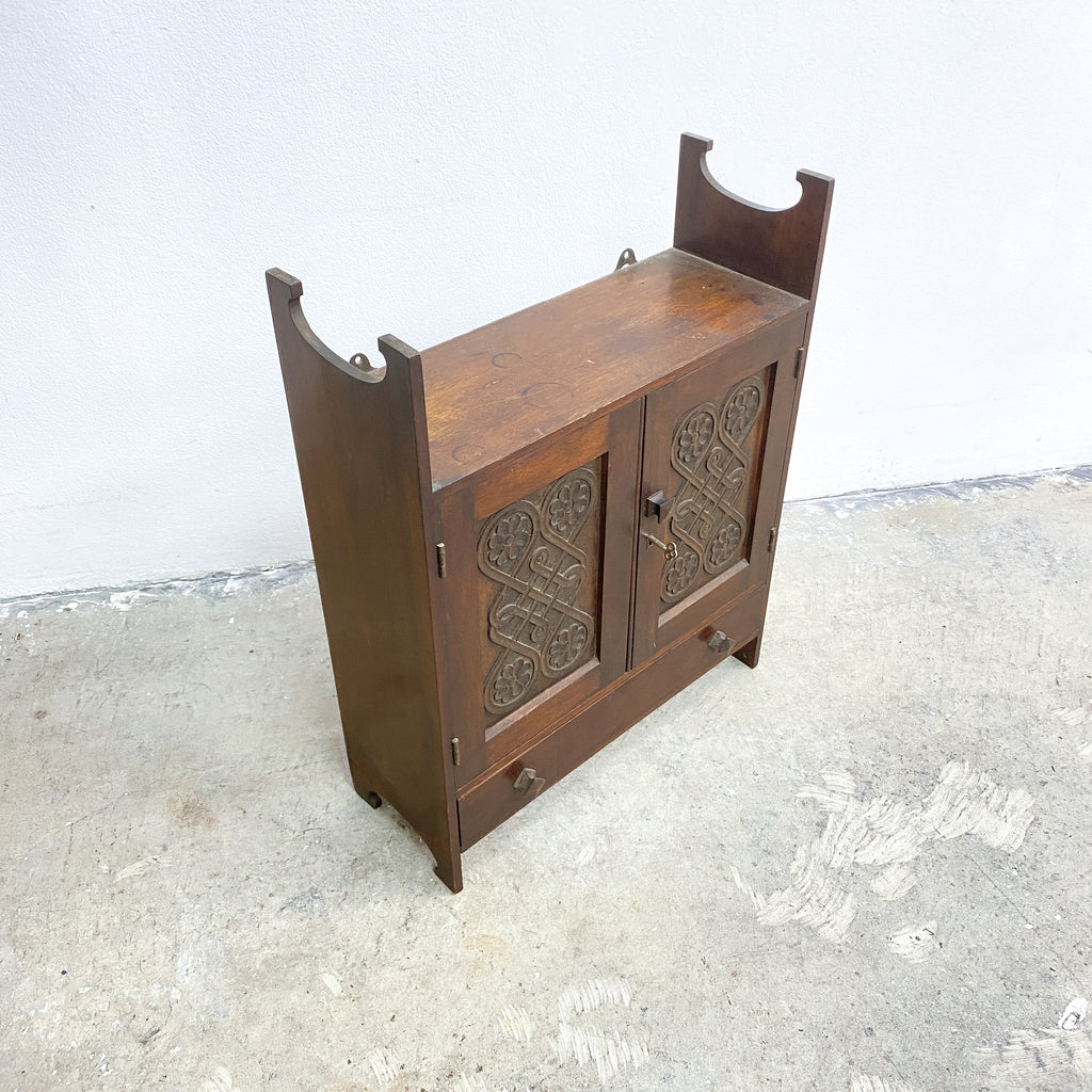 Antique English Westmoreland Cabinet With Celtic Carved Design