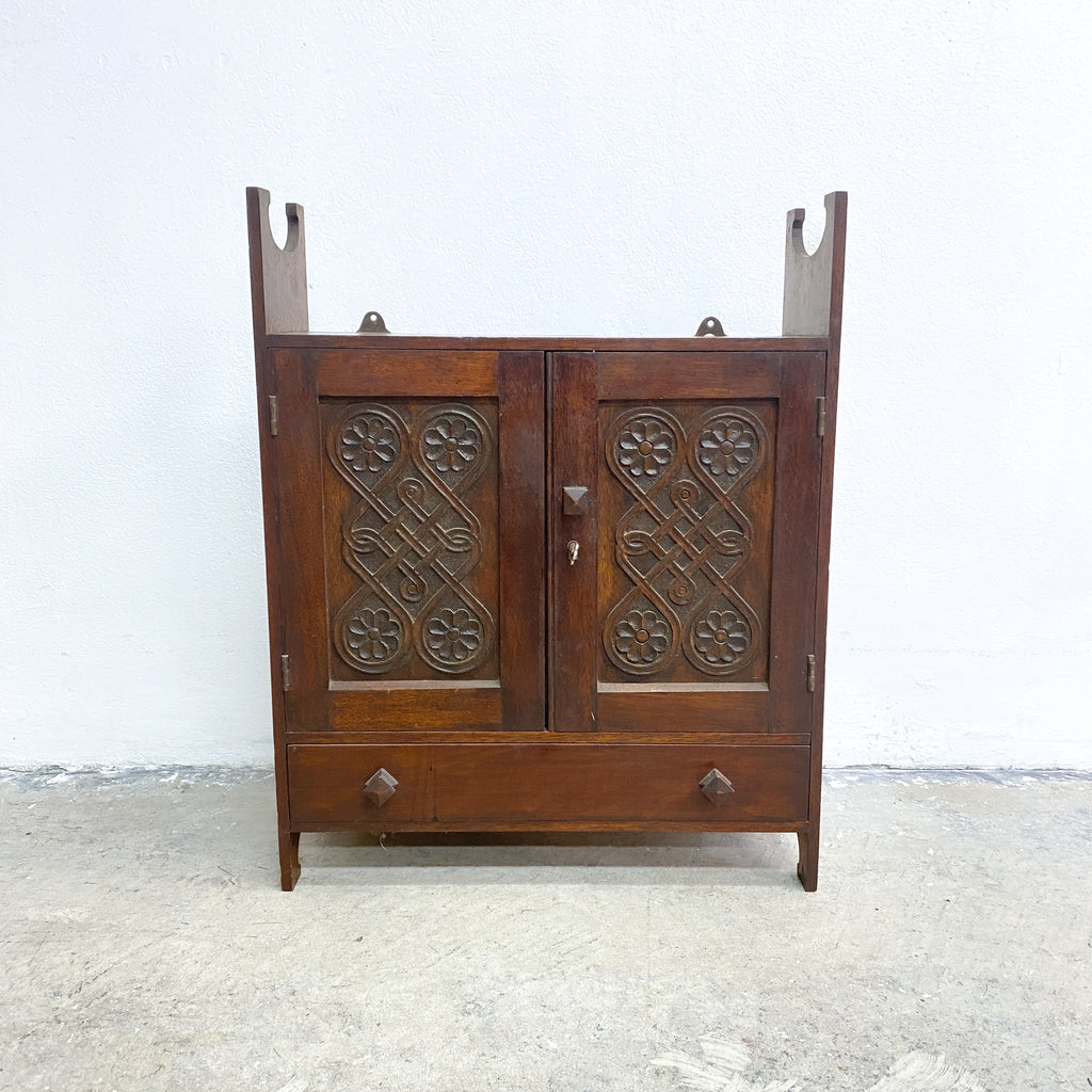 Antique English Westmoreland Cabinet With Celtic Carved Design