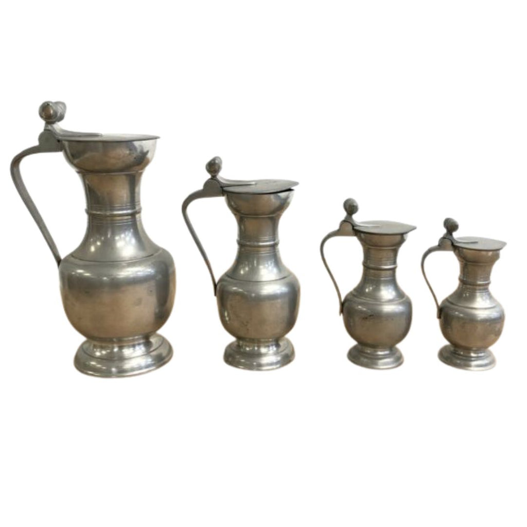 Antique French Pewter Pitcher Lidded Jugs