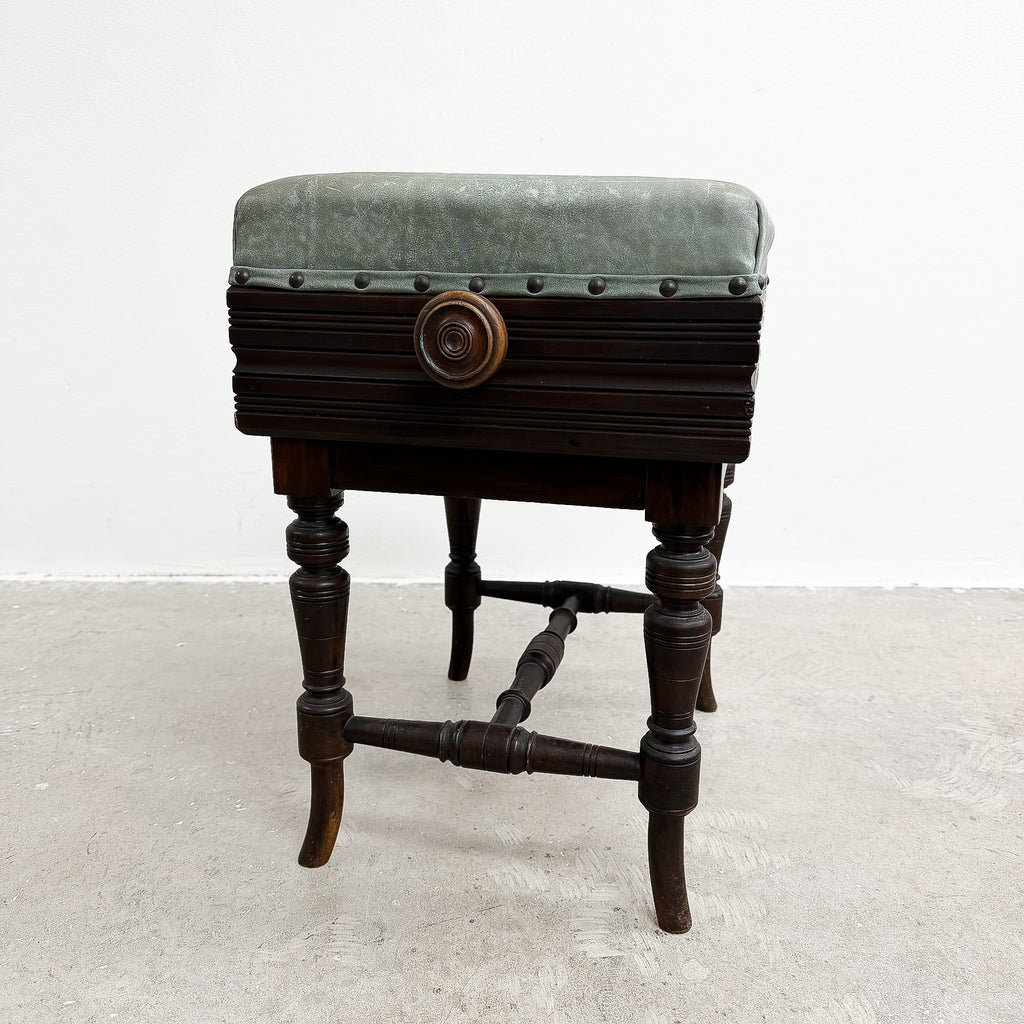 Antique Height Adjustable Leather Seat Piano Stool