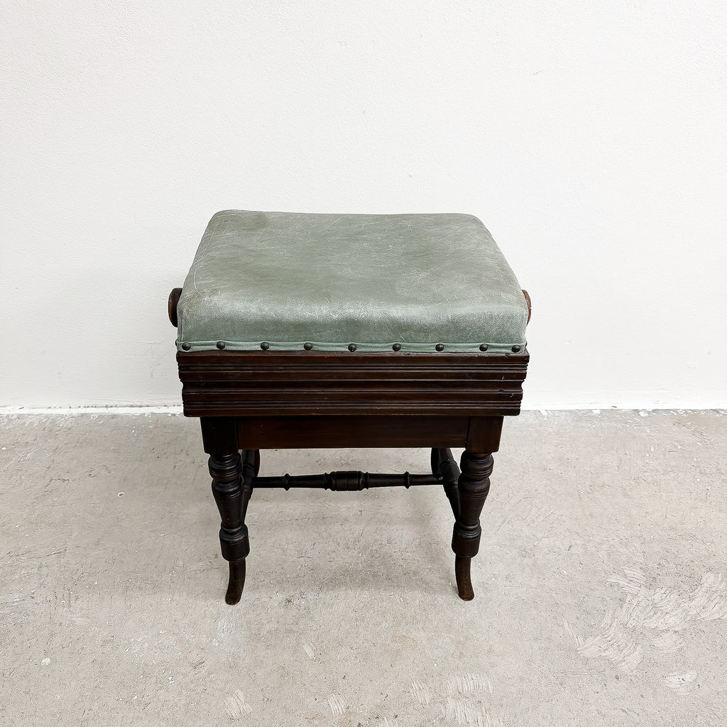 Antique Height Adjustable Leather Seat Piano Stool