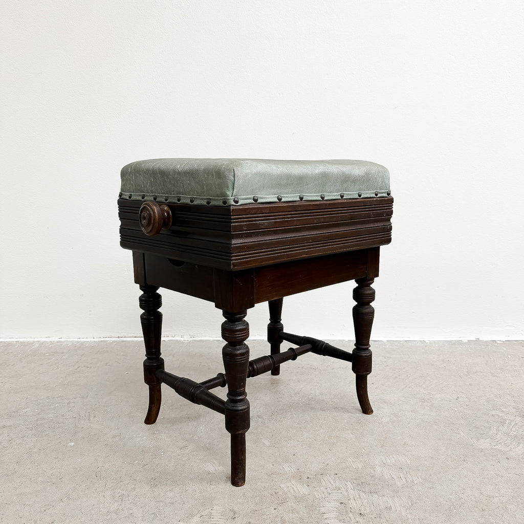 Antique Height Adjustable Leather Seat Piano Stool