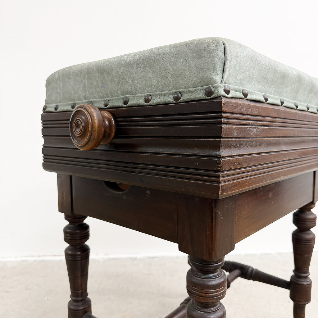 Antique Height Adjustable Leather Seat Piano Stool