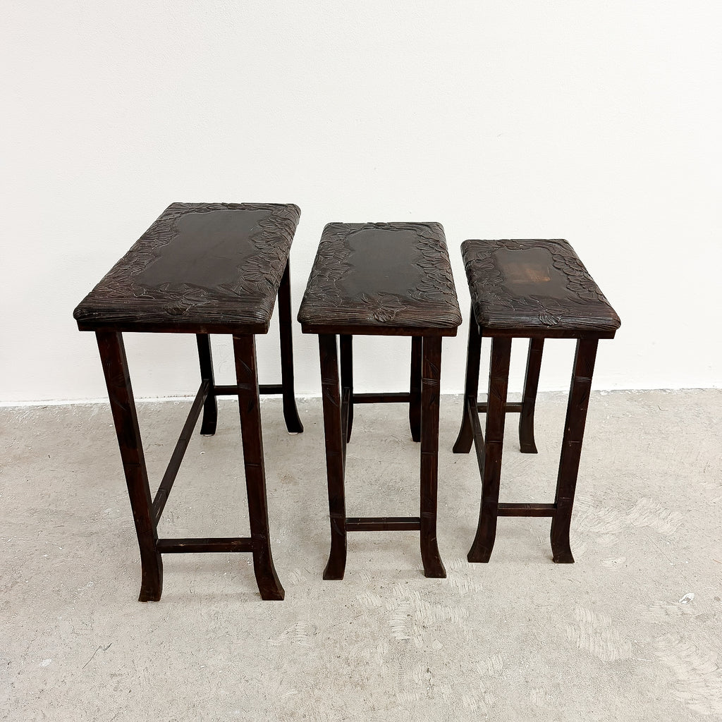 Antique Japanese Carved Nest Of Tables For Liberty