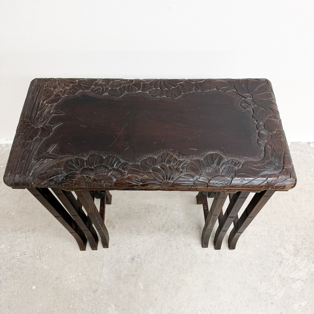 Antique Japanese Carved Nest Of Tables For Liberty