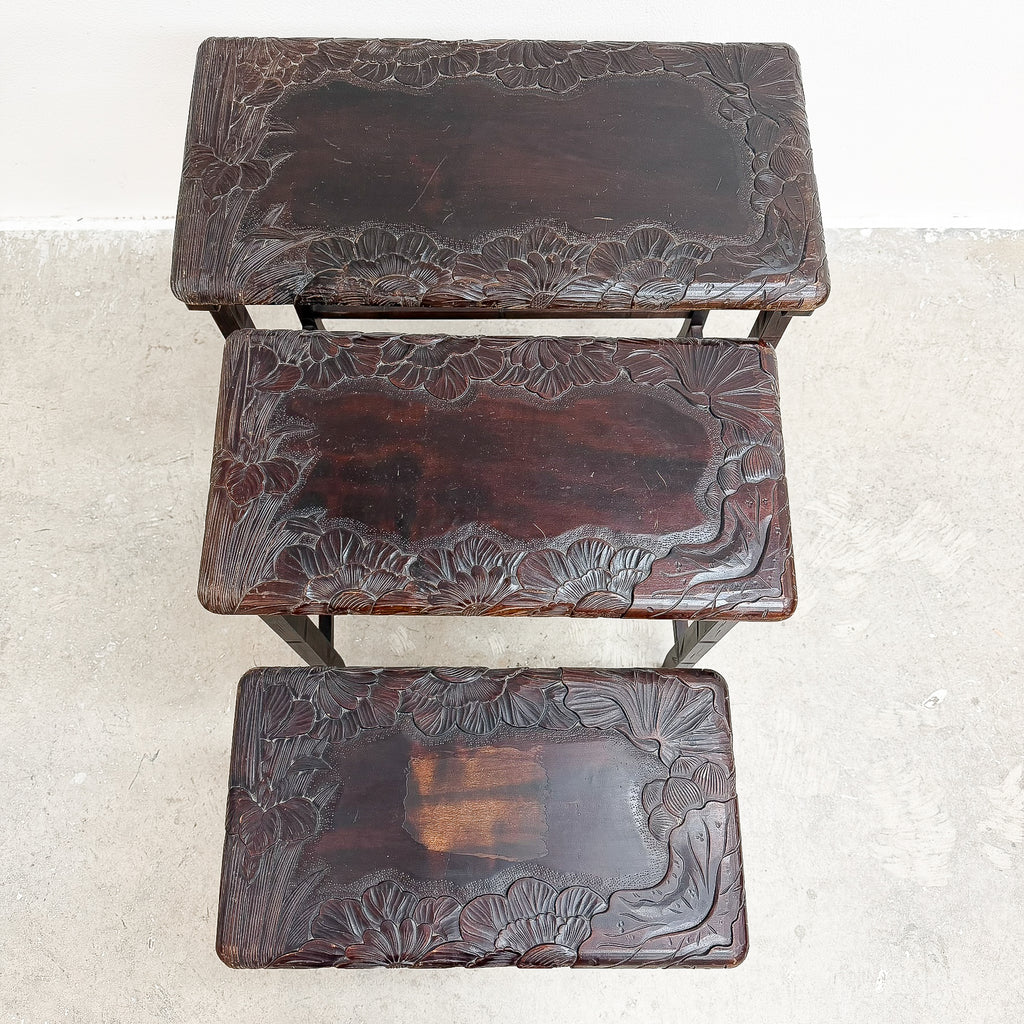 Antique Japanese Carved Nest Of Tables For Liberty