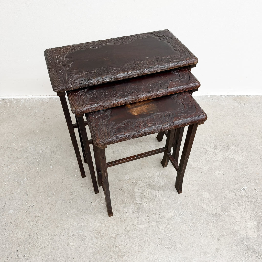 Antique Japanese Carved Nest Of Tables For Liberty