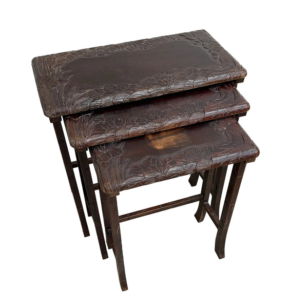 Antique Japanese Carved Nest Of Tables For Liberty