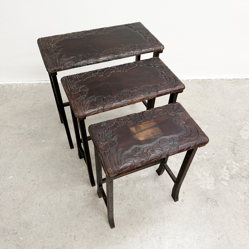 Antique Japanese Carved Nest Of Tables For Liberty