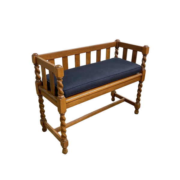 Antique Oak Hall Settee Will Barley Twist Legs Early 20th Century