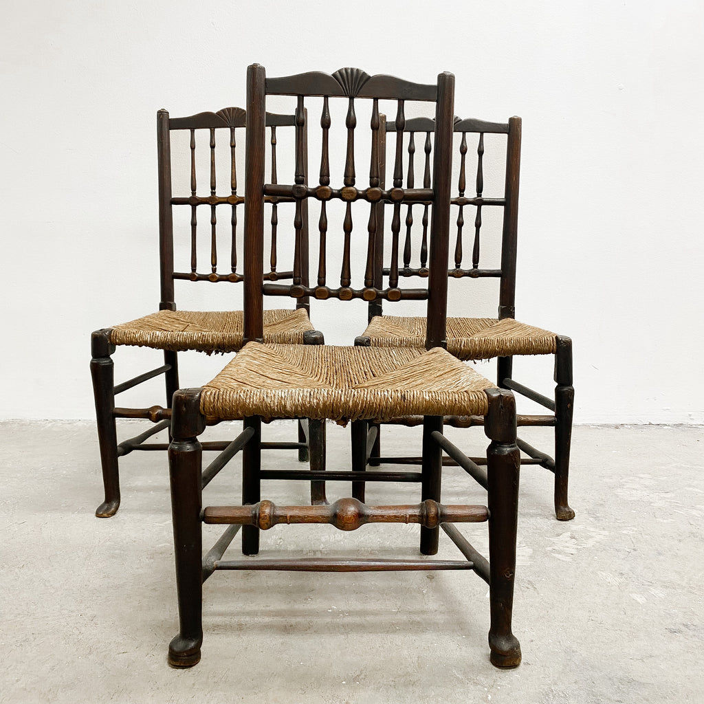 Antique Oak Rush Seated Kitchen Dining Chair Deep Patina