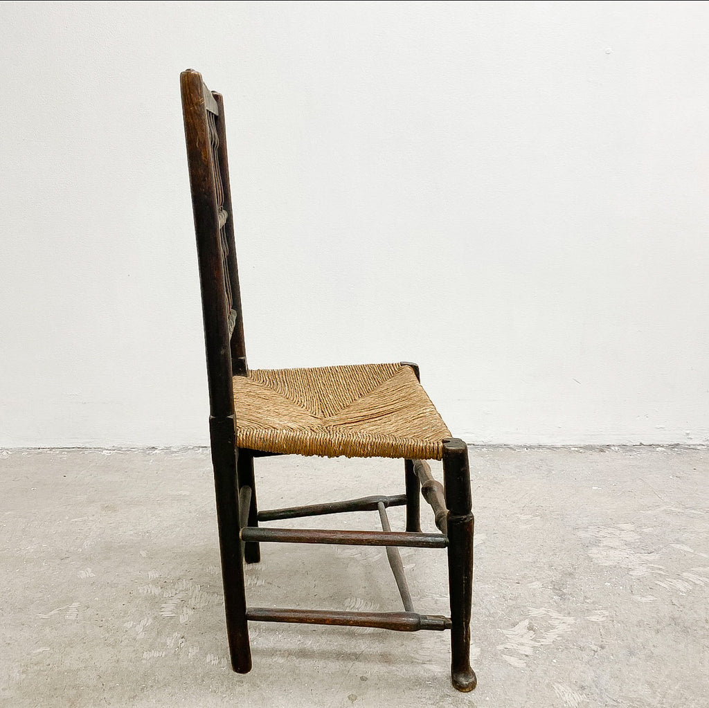 Antique Oak Rush Seated Kitchen Dining Chair Deep Patina