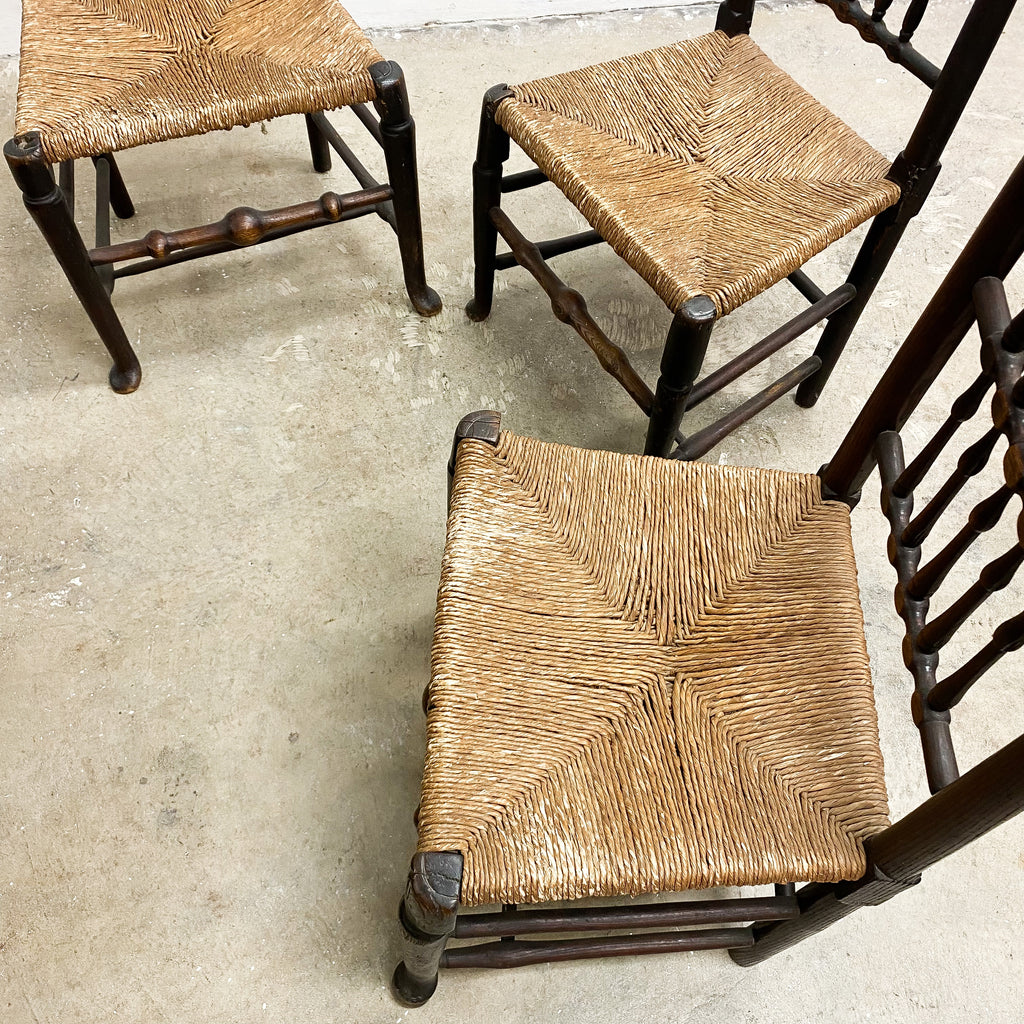 Antique Oak Rush Seated Kitchen Dining Chair Deep Patina
