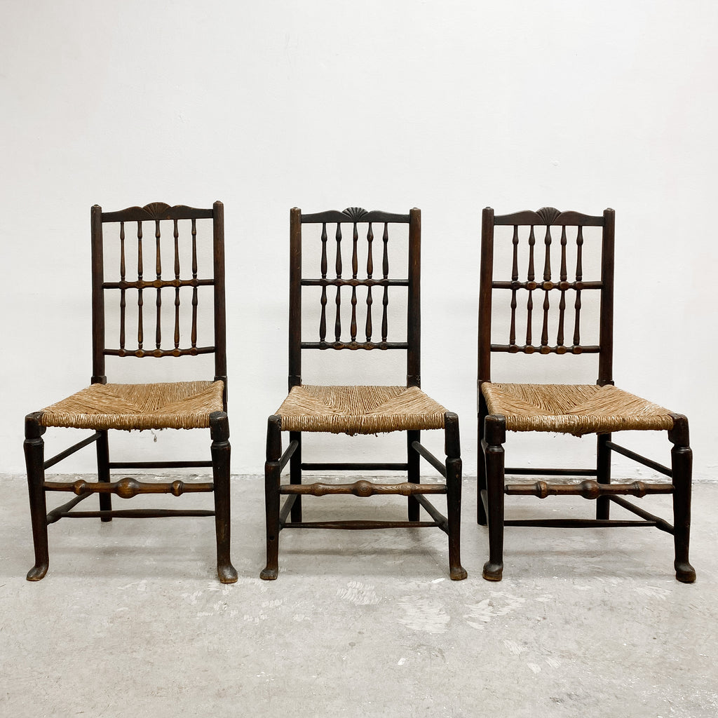 Antique Oak Rush Seated Kitchen Dining Chair Deep Patina