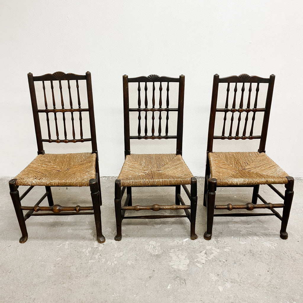 Antique Oak Rush Seated Kitchen Dining Chair Deep Patina