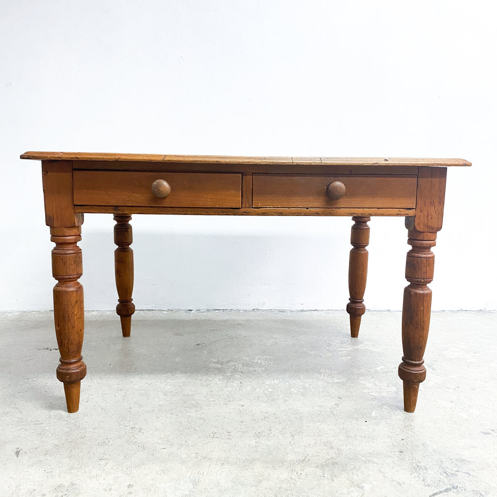 Antique Rustic Pine Table/Desk With Two Drawers
