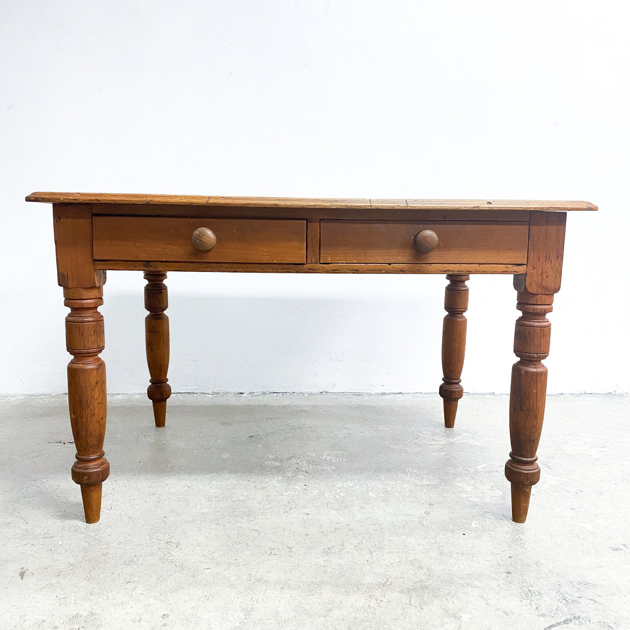 Antique Rustic Pine Table/Desk With Two Drawers