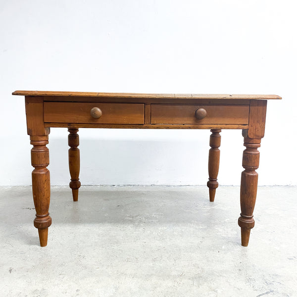 Antique Rustic Pine Table/Desk With Two Drawers