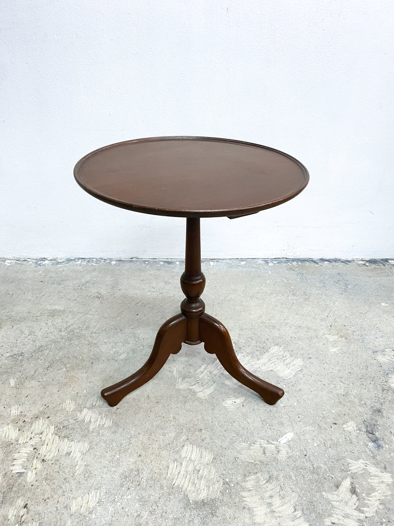 Antique Tri-Footed Round Top Cedar Wine Side Table