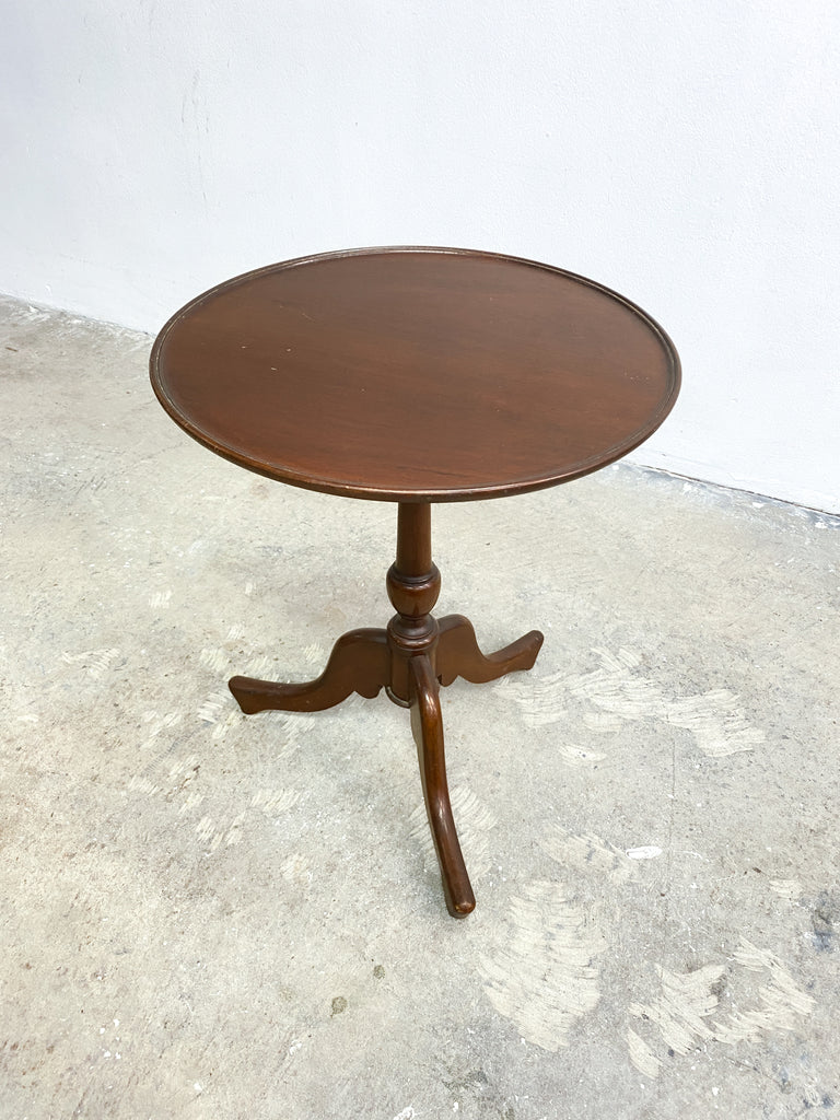 Antique Tri-Footed Round Top Cedar Wine Side Table