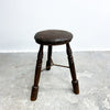 Antique Tri Footed Wooden Stool With Leather Upholstery