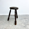 Antique Tri Footed Wooden Stool With Leather Upholstery