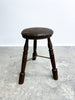 Antique Tri Footed Wooden Stool With Leather Upholstery