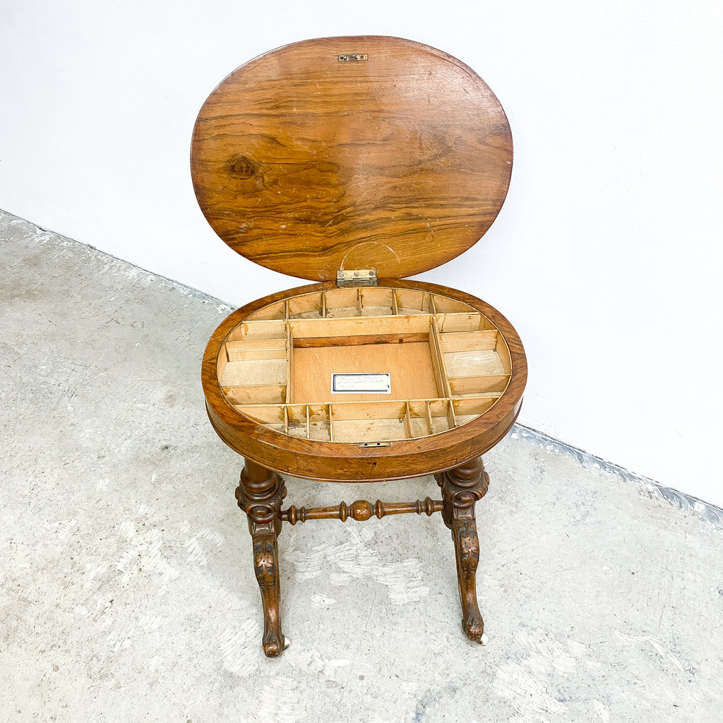 Antique Victorian Chess Table with Storage